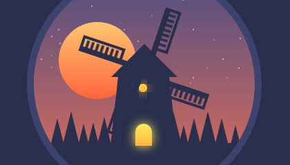 css3+html实现傍晚日落下的风车转动动画